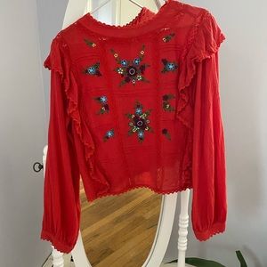 Free People xtra small red beautiful embroidered top